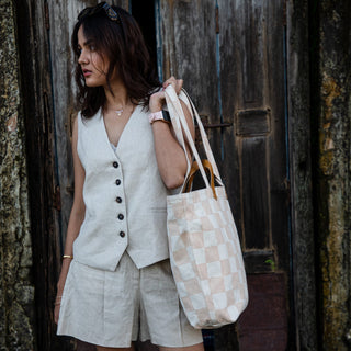Carryall Canvas Tote - Large Checkerboard Print