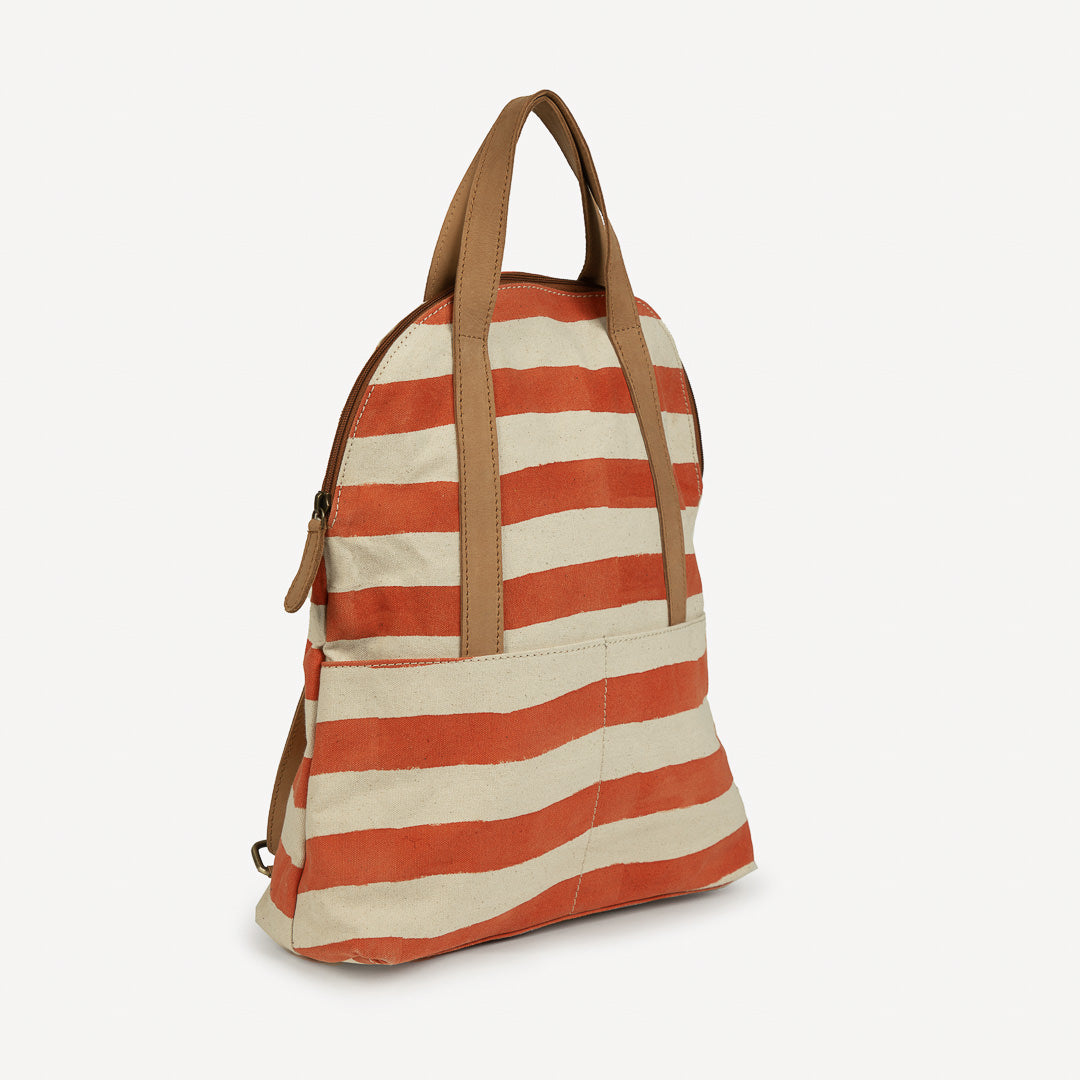 Large Fabric Halfmoon Backpack - Large Cinnamon Stripe Print