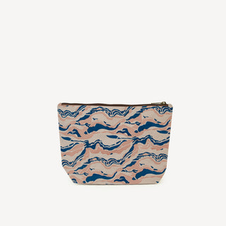Large Waterproof Pouch - Cobalt Blue and Blush Marble Print