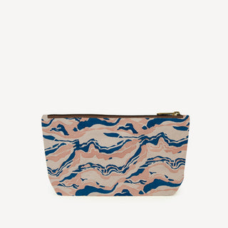 Small Waterproof Pouch - Cobalt Blue and Blush Marble Print